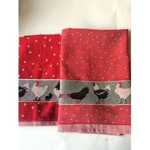 Hand- en Theedoek - Kippen - Rood